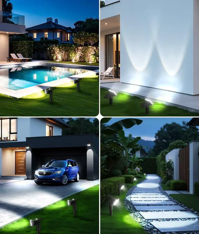 Alt view image 7 of 7 - Solar Lights Outdoor Waterproof IP65, 6 Pack Solar Spot Lights Outdoor With 14 Big LEDs, 2-in-1 Wall Lights & 2 Modes Solar Powered Landscape Spotlights for Garage Pathway Yard Decor Garden Gift
