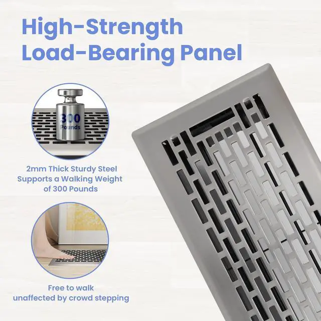 Alt view image 2 of 7 - 4x10 Inches Heavy Duty Walkable Floor Register - Easy Adjust Air Supply Lever Decorative Floor Vent Covers - Boston Design Vent Covers for Home - Satin Nickel