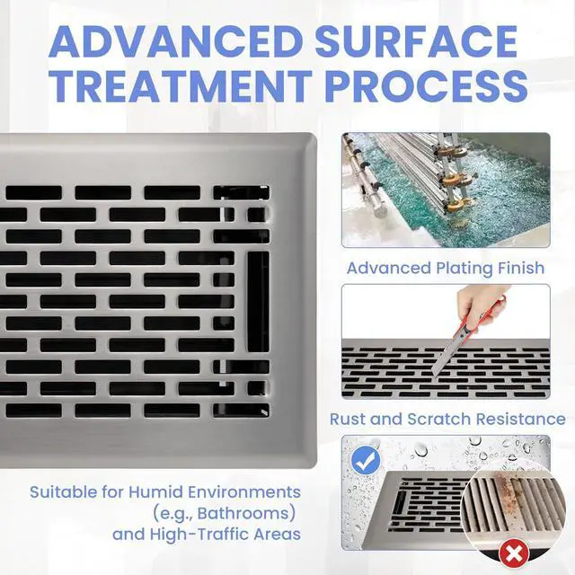 Alt view image 3 of 7 - 4x10 Inches Heavy Duty Walkable Floor Register - Easy Adjust Air Supply Lever Decorative Floor Vent Covers - Boston Design Vent Covers for Home - Satin Nickel
