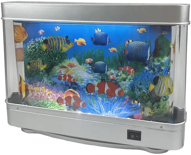 Alt view image 5 of 5 - Fake Motion Fish Tank Mini Aquarium, Artificial Tropical Decorative Lamp Night Light with Moving Fish, Gift for Family(US Plug)