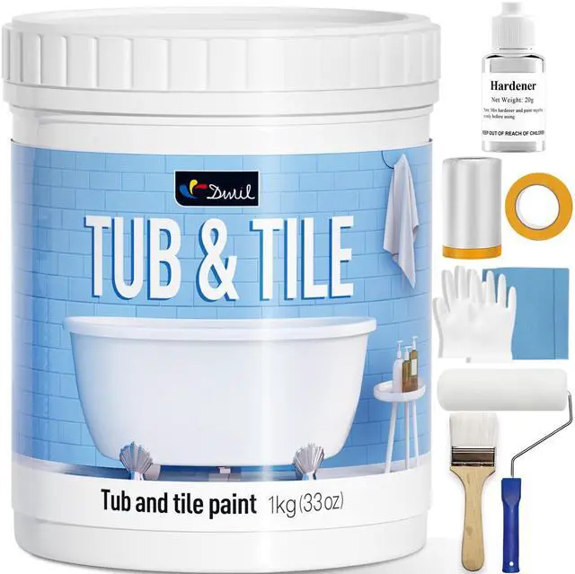 Main image of Tub and Tile Refinishing Kit,33oz Quick-Dry Tile Paint for Wall & Floor, Sink Bathtub Paint for Bathroom, Kitchen, Toilets, Water Based, Semi-Gloss White, 50-55sq.ft
