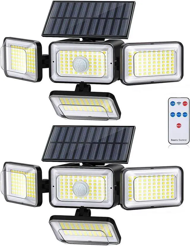 Main image of Solar Lights Outdoor Waterproof, 288 LED 2800LM Motion Sensor Outdoor Lights with Remote Control, 4 Head Solar Flood Lights Outdoor for Patio, Garage, Yard, Wall, IP65 Security Lights 2 Pack