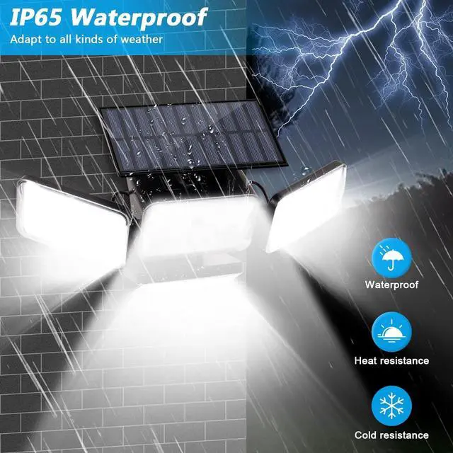 Alt view image 4 of 6 - Solar Lights Outdoor Waterproof, 288 LED 2800LM Motion Sensor Outdoor Lights with Remote Control, 4 Head Solar Flood Lights Outdoor for Patio, Garage, Yard, Wall, IP65 Security Lights 2 Pack