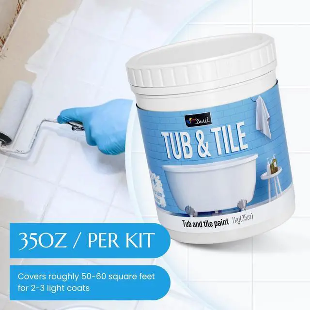 Alt view image 6 of 7 - Tub and Tile Refinishing Kit,33oz Quick-Dry Tile Paint for Wall & Floor, Sink Bathtub Paint for Bathroom, Kitchen, Toilets, Water Based, Semi-Gloss White, 50-55sq.ft