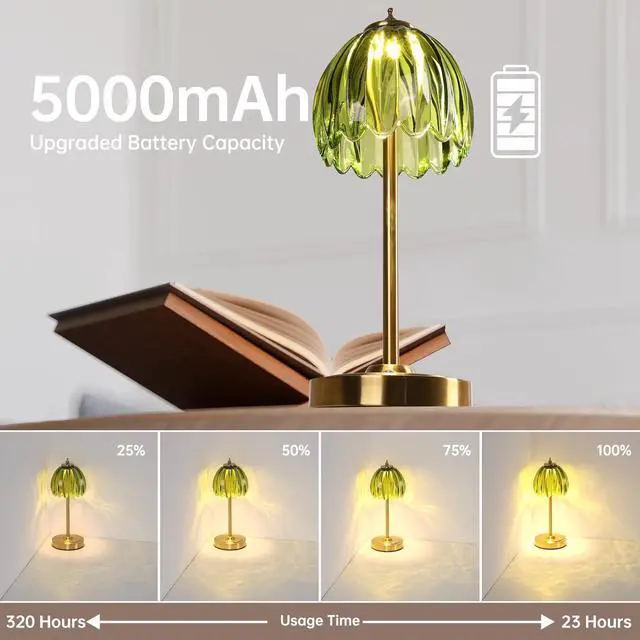 Alt view image 2 of 7 - Tulip Table Lamp with 5000mAh Battery & Touch Control, Cordless Table Lamp with 3 Colors, Dimmable Rechargeable Table Lamps for Bedroom, Nightstand, Living Room, Entryways (Green Tulip)