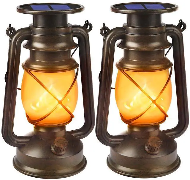 Main image of Solar Lanterns Outdoor Waterproof, 2 Pack Bronze Flickering Flame Lights | Vintage LED Hanging Lantern, Outdoor Decorative Lights for Patio, Porch, Garden, Yard, Pathway, Camping