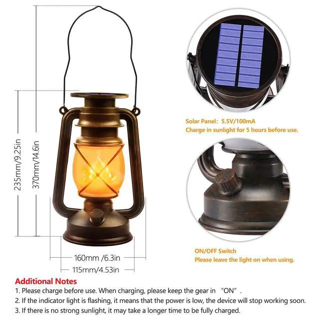 Alt view image 2 of 7 - Solar Lanterns Outdoor Waterproof, 2 Pack Bronze Flickering Flame Lights | Vintage LED Hanging Lantern, Outdoor Decorative Lights for Patio, Porch, Garden, Yard, Pathway, Camping