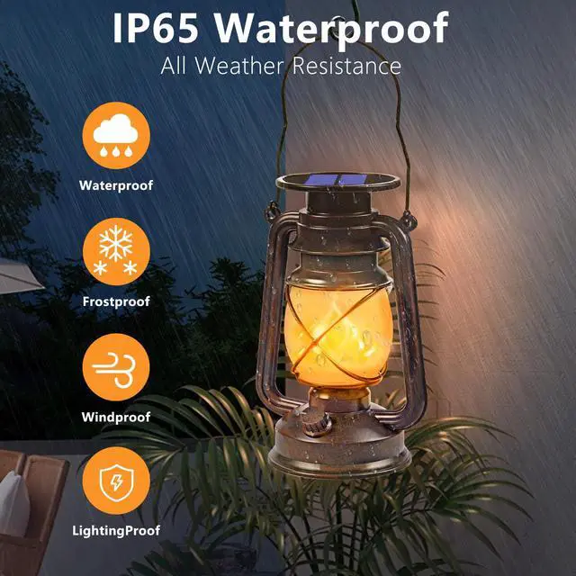 Alt view image 3 of 7 - Solar Lanterns Outdoor Waterproof, 2 Pack Bronze Flickering Flame Lights | Vintage LED Hanging Lantern, Outdoor Decorative Lights for Patio, Porch, Garden, Yard, Pathway, Camping