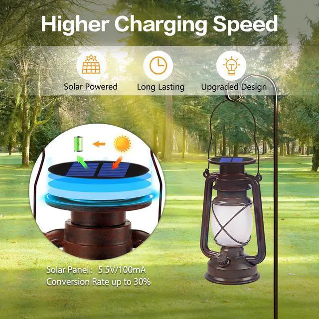 Alt view image 7 of 7 - Solar Lanterns Outdoor Waterproof, 2 Pack Bronze Flickering Flame Lights | Vintage LED Hanging Lantern, Outdoor Decorative Lights for Patio, Porch, Garden, Yard, Pathway, Camping