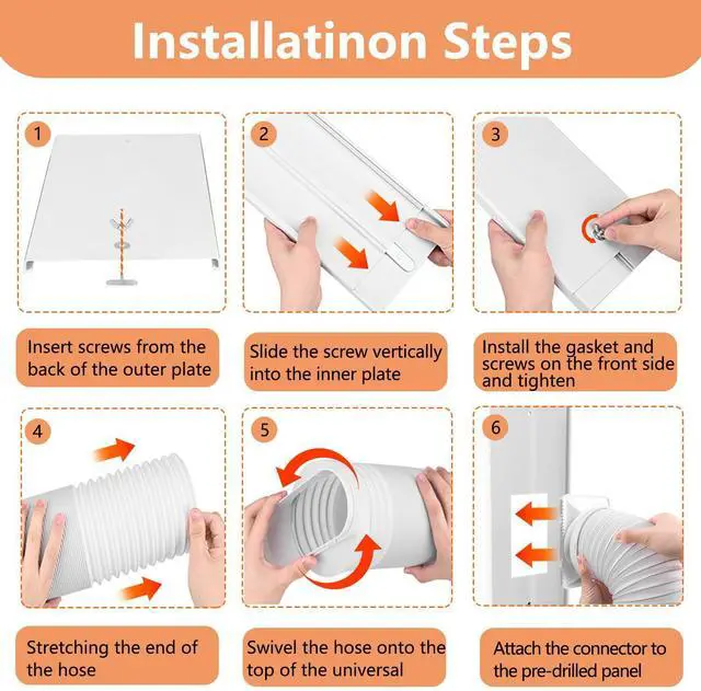 Alt view image 5 of 7 - 95" Sliding Door AC Vent Kit with 5.9"AC Hose Filter Screen & Weather Stripping Universal 5.0/5.9 Inch Coupler for Window/Sliding Glass Door Portable AC Energy Saving Airtight Seal Pancel