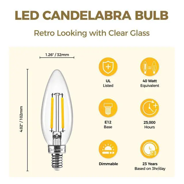 Alt view image 2 of 7 - E12 Candelabra LED Bulb 40W Eq, Dimmable 3000K, 12 Pack E12 LED Bulb Dimmable, 3000K 40W Eq Candelabra Light Bulbs, 12Pack