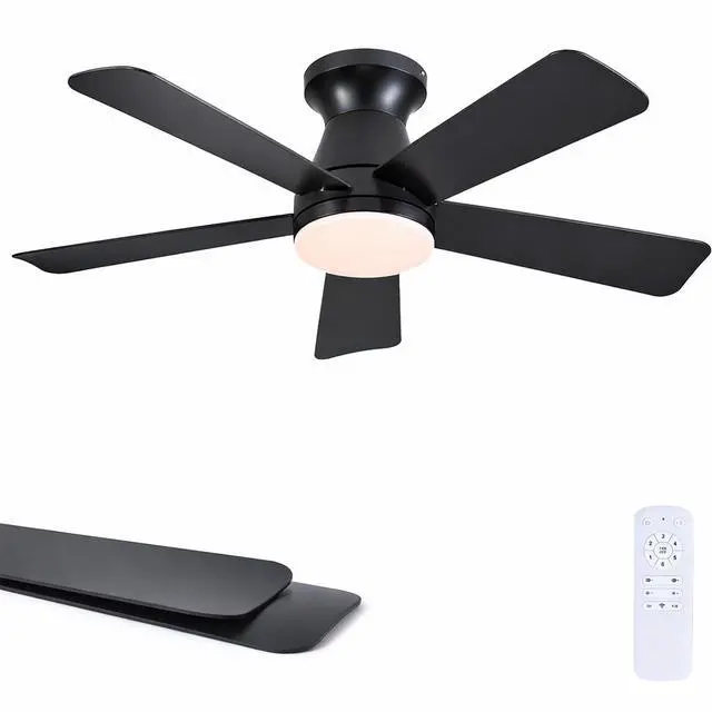 Main image of 41" Modern Black Low Profile Ceiling Fans with Lights and Remote | Flush Mount,Super Large Airflow with 6 Wind Speeds, Reversible, Dimmable 3 CCT LED, 30W DC Motor,Suits for Bedroom Kidsroom
