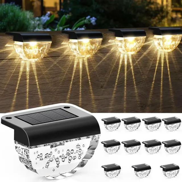 Main image of 12 Pack Solar Deck Lights Outdoor, Solar Step Lights Waterproof for Outside, Yard, Patio, Garden, Pool, Railing, Stairs, Fence (Warm White)