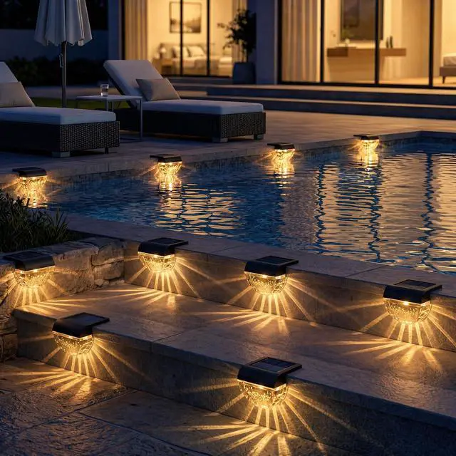Alt view image 4 of 7 - 12 Pack Solar Deck Lights Outdoor, Solar Step Lights Waterproof for Outside, Yard, Patio, Garden, Pool, Railing, Stairs, Fence (Warm White)