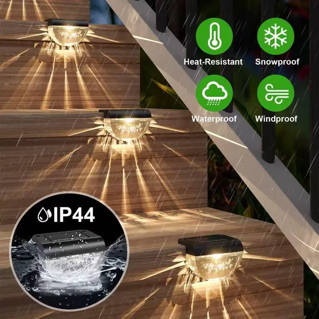 Alt view image 6 of 7 - 12 Pack Solar Deck Lights Outdoor, Solar Step Lights Waterproof for Outside, Yard, Patio, Garden, Pool, Railing, Stairs, Fence (Warm White)