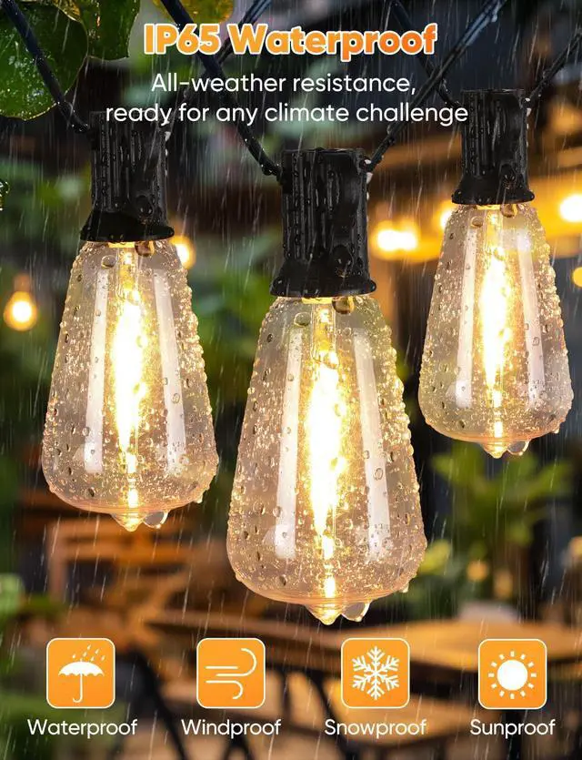 Alt view image 6 of 7 - 120FT LED Outdoor String Lights with Remote, Patio Lights Outdoor Waterproof with 36+2 Shatterproof ST38 LED Bulbs, Dimmable Outside Hanging Light for Porch, Garden, Backyard, Cafe, 2700K