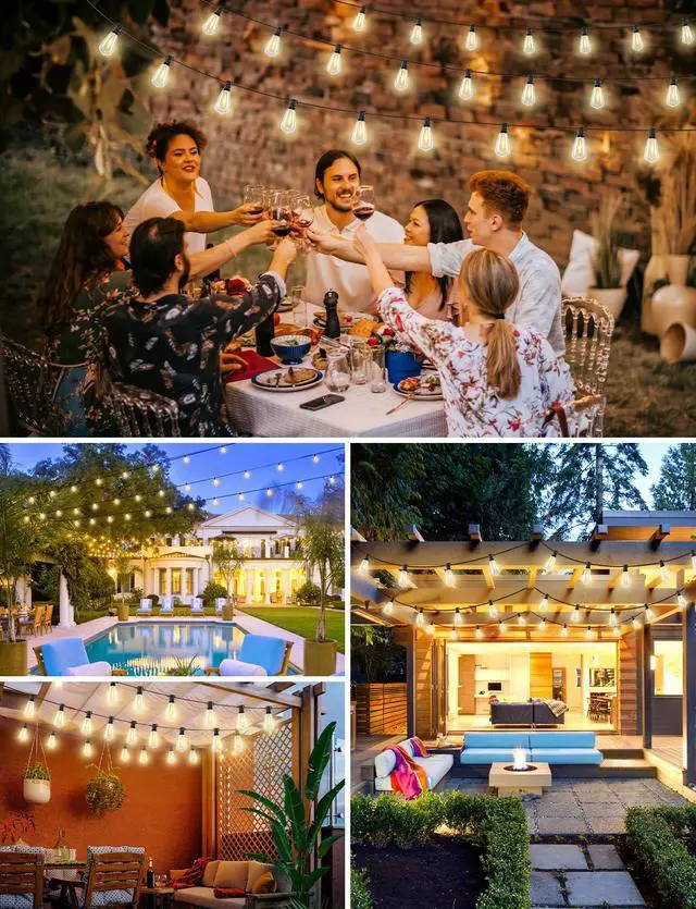 Alt view image 7 of 7 - 120FT LED Outdoor String Lights with Remote, Patio Lights Outdoor Waterproof with 36+2 Shatterproof ST38 LED Bulbs, Dimmable Outside Hanging Light for Porch, Garden, Backyard, Cafe, 2700K