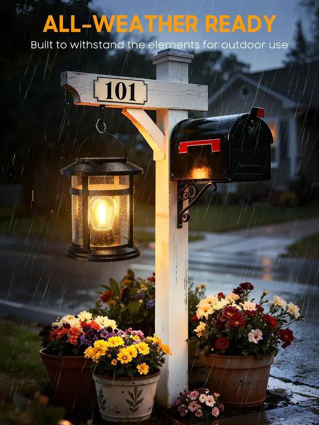 Alt view image 5 of 7 - Solar Lantern Outdoor Waterproof, 2 Pack Bright Hanging Solar Lights for Outside Decorative, Upgraded Solar Powered Lanterns LED Lighting for Garden Patio Porch Decor Gifts (Warm Light)