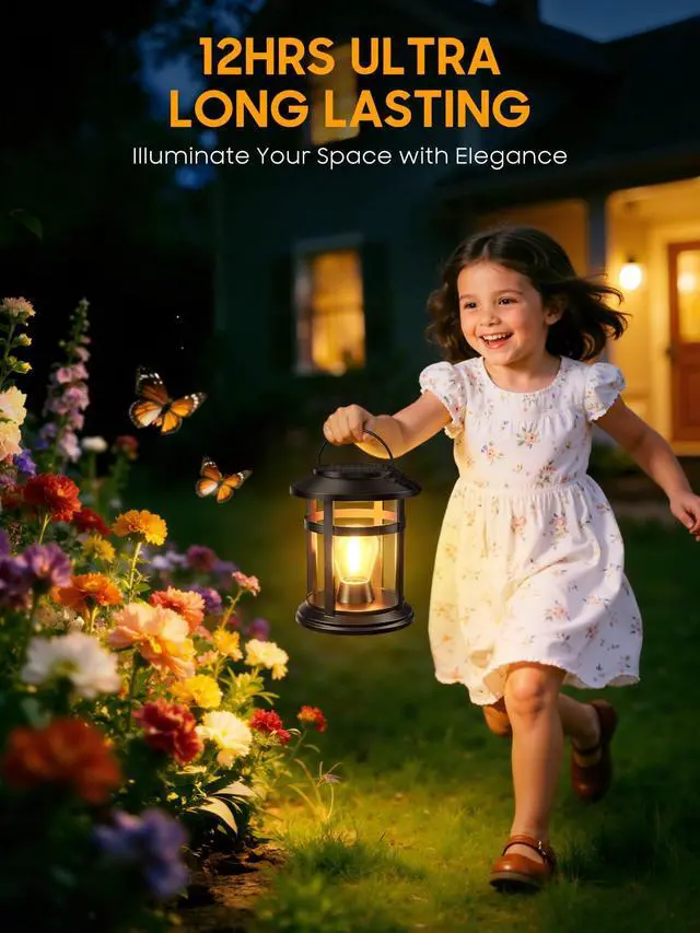 Alt view image 4 of 7 - Solar Lantern Outdoor Waterproof, 2 Pack Bright Hanging Solar Lights for Outside Decorative, Upgraded Solar Powered Lanterns LED Lighting for Garden Patio Porch Decor Gifts (Warm Light)