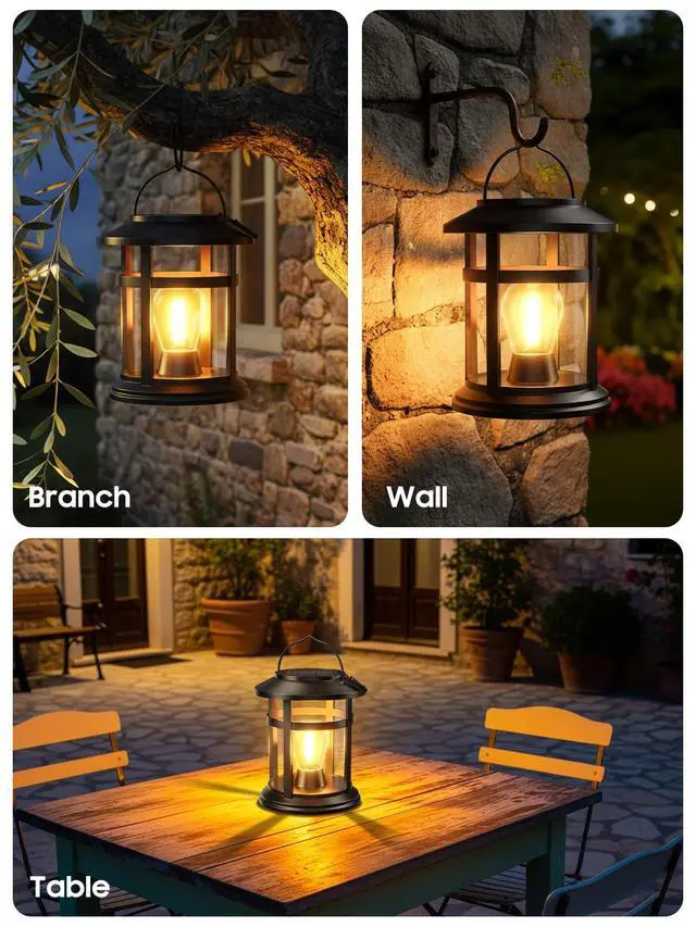 Alt view image 7 of 7 - Solar Lantern Outdoor Waterproof, 2 Pack Bright Hanging Solar Lights for Outside Decorative, Upgraded Solar Powered Lanterns LED Lighting for Garden Patio Porch Decor Gifts (Warm Light)