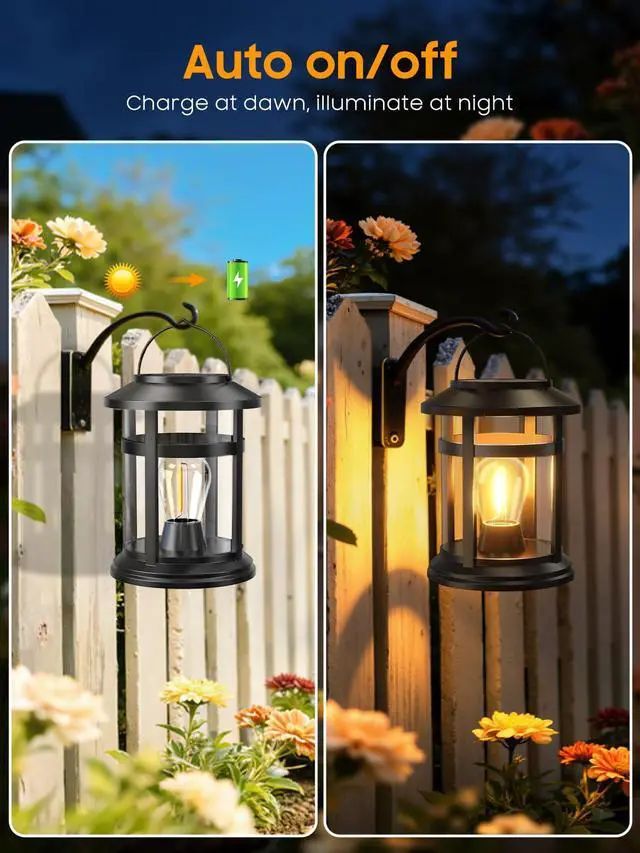 Alt view image 6 of 7 - Solar Lantern Outdoor Waterproof, 2 Pack Bright Hanging Solar Lights for Outside Decorative, Upgraded Solar Powered Lanterns LED Lighting for Garden Patio Porch Decor Gifts (Warm Light)