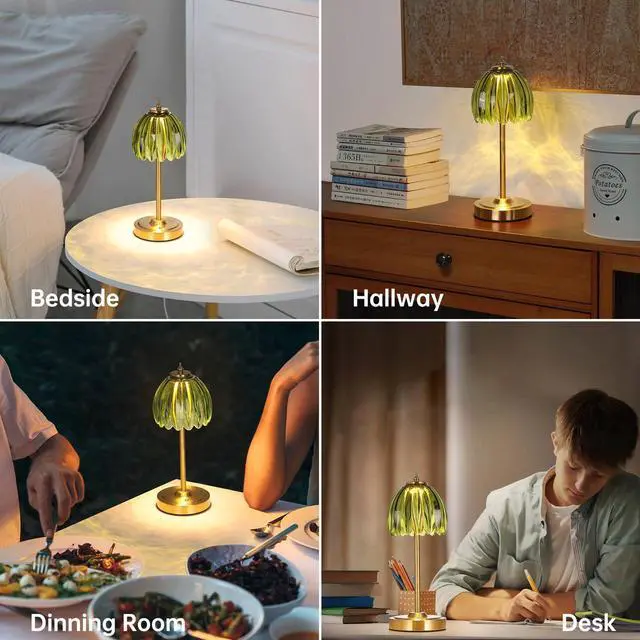 Alt view image 5 of 7 - Tulip Table Lamp with 5000mAh Battery & Touch Control, Cordless Table Lamp with 3 Colors, Dimmable Rechargeable Table Lamps for Bedroom, Nightstand, Living Room, Entryways (Green Tulip)