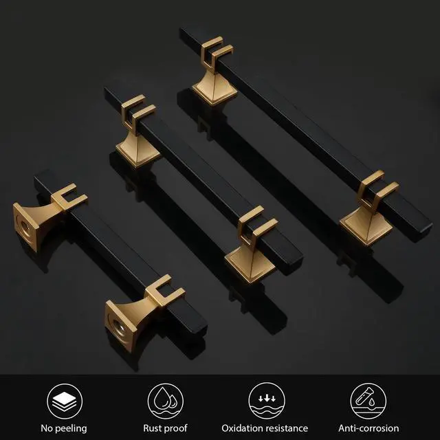 Alt view image 2 of 7 - 10 Pack 5 Inch Black and Gold Cabinet Pulls Black and Gold Cabinet Handles Kitchen Cabinet Handles Dresser Drawer Pulls Kitchen Cabinet Hardware