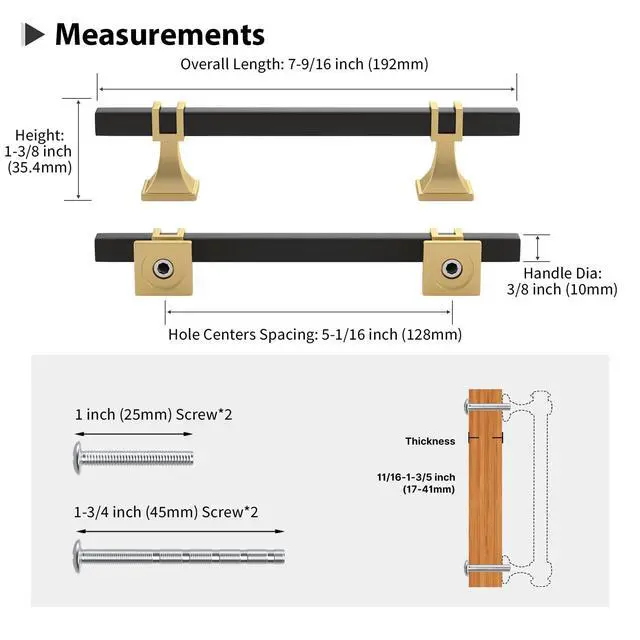 Alt view image 3 of 7 - 10 Pack 5 Inch Black and Gold Cabinet Pulls Black and Gold Cabinet Handles Kitchen Cabinet Handles Dresser Drawer Pulls Kitchen Cabinet Hardware