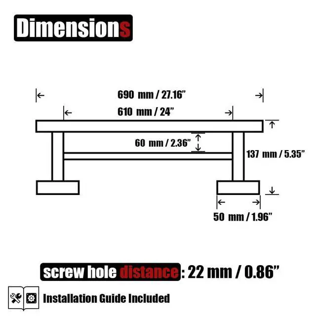 Alt view image 2 of 7 - Double Towel Bar 27 Inch, Brass Gold Useable Length 24 Inch 304 Stainless Steel Thicken 0.8mm Bath Towel Rack for Bathroom, Towel Holder Wall Mount, TB100L24-BG