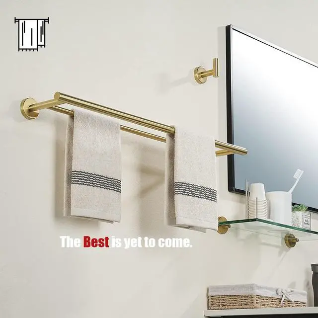 Alt view image 4 of 7 - Double Towel Bar 27 Inch, Brass Gold Useable Length 24 Inch 304 Stainless Steel Thicken 0.8mm Bath Towel Rack for Bathroom, Towel Holder Wall Mount, TB100L24-BG