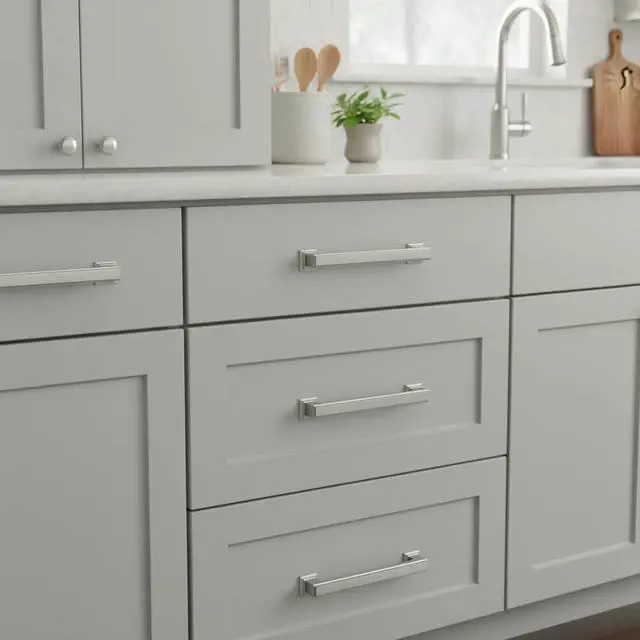 Alt view image 4 of 7 - Brushed Satin Nickel Cabinet Pulls and Handles 10 Pack, AL3071SN | 5 Inch Hole Center, Solid Metal Build, Rectangle Decorative Hardware Handles, for Cabinets and Drawers