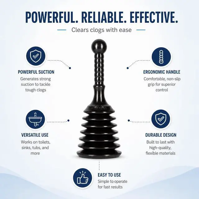 Alt view image 2 of 6 - MPS4 Sink & Drain Plunger for Kitchen Sinks, Bathroom Sinks, Showers, and Bathtubs. Small and Strong Design with Large Bellows Commercial & Residential Use, Black