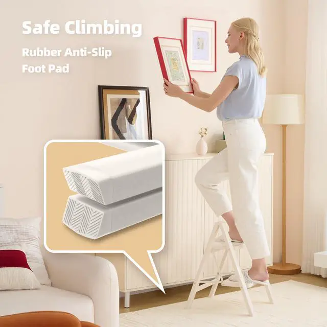 Alt view image 2 of 7 - Aluminum Step Stool Foldable,2 Step Ladder (White) | Lightweight Portable step ladder with Anti-Slip Wide Pedal,330lbs Capacity Ladder for Household,Office,Kitchen