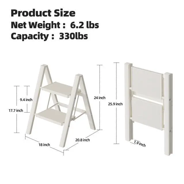 Alt view image 6 of 7 - Aluminum Step Stool Foldable,2 Step Ladder (White) | Lightweight Portable step ladder with Anti-Slip Wide Pedal,330lbs Capacity Ladder for Household,Office,Kitchen