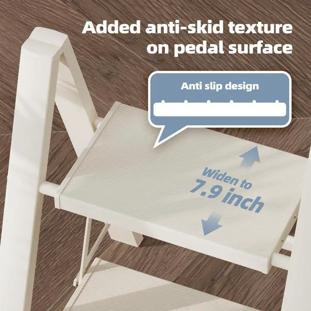 Alt view image 4 of 7 - Aluminum Step Stool Foldable,2 Step Ladder (White) | Lightweight Portable step ladder with Anti-Slip Wide Pedal,330lbs Capacity Ladder for Household,Office,Kitchen