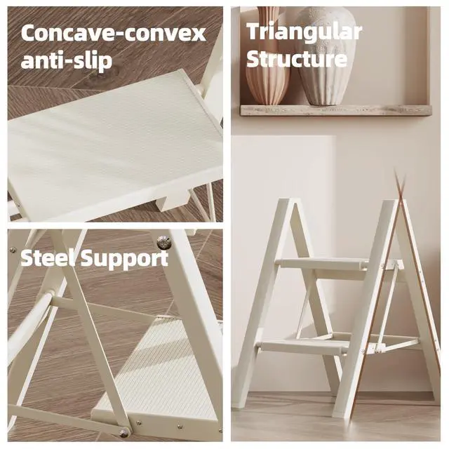 Alt view image 7 of 7 - Aluminum Step Stool Foldable,2 Step Ladder (White) | Lightweight Portable step ladder with Anti-Slip Wide Pedal,330lbs Capacity Ladder for Household,Office,Kitchen