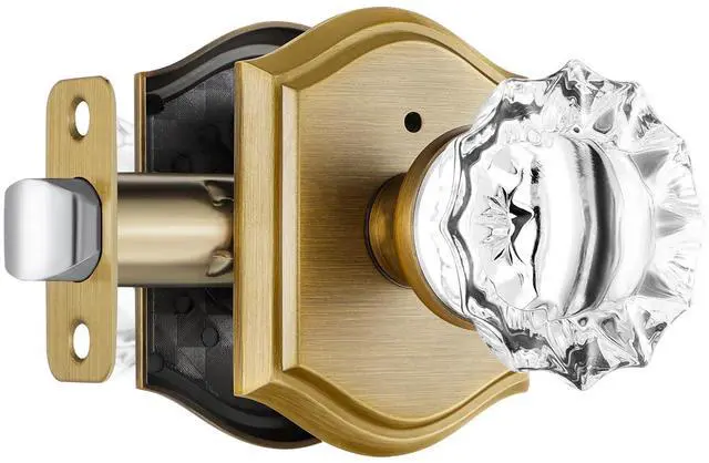 Main image of Glass Door Knobs Interior, Vintage Style Privacy Crystal Door Knobs with Lock, Antique Brass Door Knobs for Bedroom Bathroom, Push Pin Button Inside Lock, 1 Pack