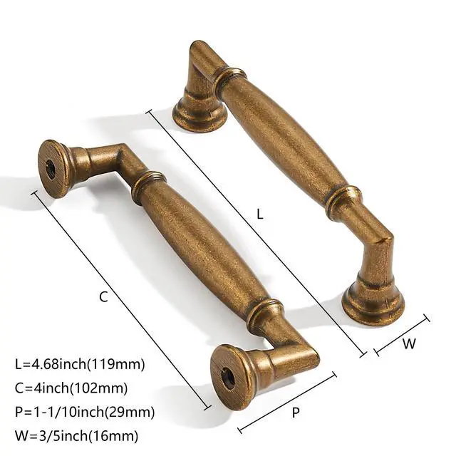 Alt view image 2 of 5 - 10 Pack 4 Inch Hole Center Vintage Antique Brass Cabinet pulls Solid Heavy Duty Aged Bronze Cabinet Pull Cabinet Handles Kitchen Cabinet Hardware Vanity Handles Bathroom Cabinet pulls