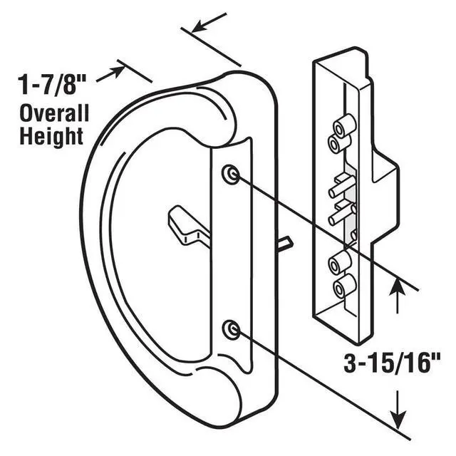 Alt view image 2 of 7 - Patio Door Handle Set + Mortise Lock 45° Perfect Replacement for Sliding Glass Door Fits 3-15/16 Screw Hole Spacing, Non-keyed with Latch Locks,White Diecast,Reversible Design(Non-Handed)