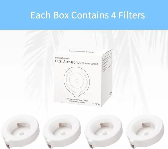 Alt view image 5 of 7 - Water Dispenser Replacement Filters 4-Pack, Triple Filtration | Activated Carbon & Filter Cotton, Removes Odors, Softens Water, for Pet Fountains, Replace Every 30-45 Days