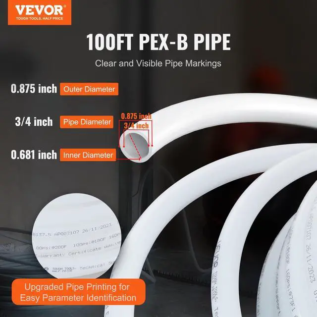 Alt view image 2 of 7 - PEX Pipe 3/4 Inch, 100 Feet Non-Oxygen Barrier PEX-B Flexible Pipe Tubing for Potable Water, for Hot/Cold Water & Easily Restore, Plumbing Applications with Free Cutter & Clamps,White