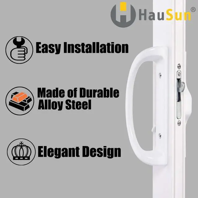Alt view image 7 of 7 - Patio Door Handle Set + Mortise Lock 45° Perfect Replacement for Sliding Glass Door Fits 3-15/16 Screw Hole Spacing, Non-keyed with Latch Locks,White Diecast,Reversible Design(Non-Handed)