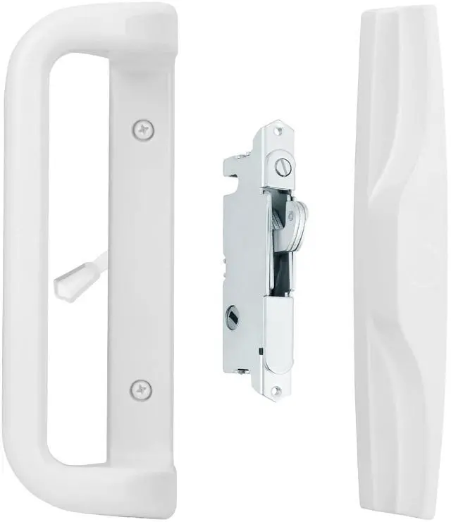 Main image of Sliding Patio Door Handle Set, Mortise Lock, 3-15/16", White | Fits 1-1/4" to 2" thick sliding glass doors; reversible design. Key cylinder not included
