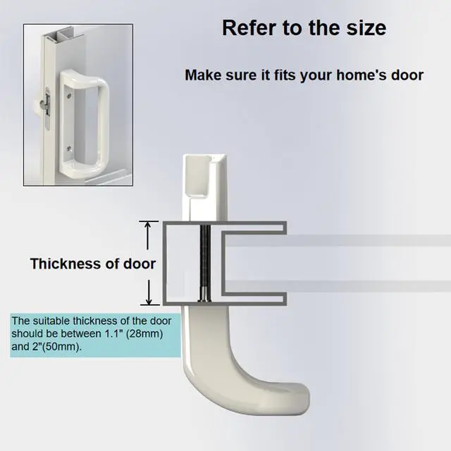 Alt view image 3 of 7 - Sliding Patio Door Handle Set, Mortise Lock, 3-15/16", White | Fits 1-1/4" to 2" thick sliding glass doors; reversible design. Key cylinder not included