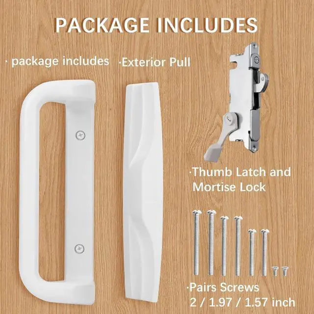 Alt view image 5 of 7 - Sliding Patio Door Handle Set, Mortise Lock, 3-15/16", White | Fits 1-1/4" to 2" thick sliding glass doors; reversible design. Key cylinder not included