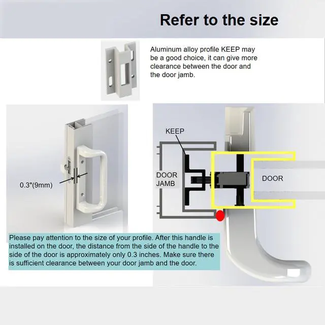 Alt view image 4 of 7 - Sliding Patio Door Handle Set, Mortise Lock, 3-15/16", White | Fits 1-1/4" to 2" thick sliding glass doors; reversible design. Key cylinder not included