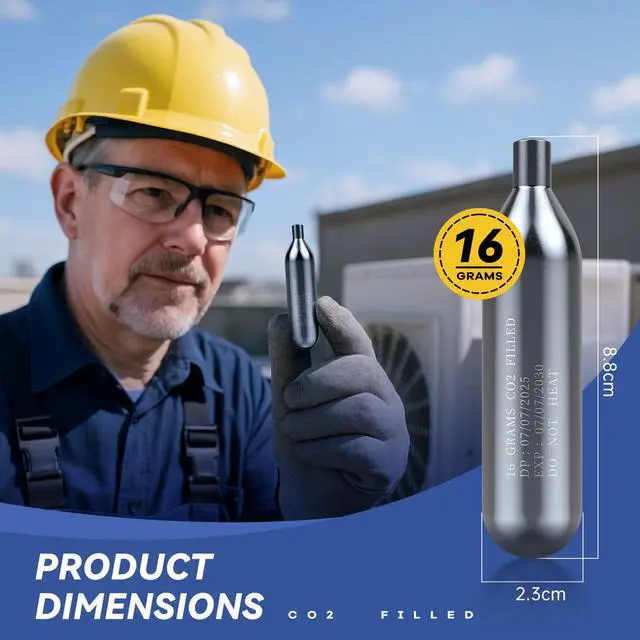 Alt view image 2 of 6 - 30 Pack 16 Gram Unthreaded CO2 Cartridges for Gallo Drain Gun HVAC Drain Line Cleaner Tool,CO2 Drains Gun Cartridges