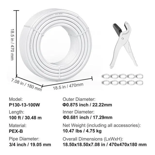 Alt view image 7 of 7 - PEX Pipe 3/4 Inch, 100 Feet Non-Oxygen Barrier PEX-B Flexible Pipe Tubing for Potable Water, for Hot/Cold Water & Easily Restore, Plumbing Applications with Free Cutter & Clamps,White