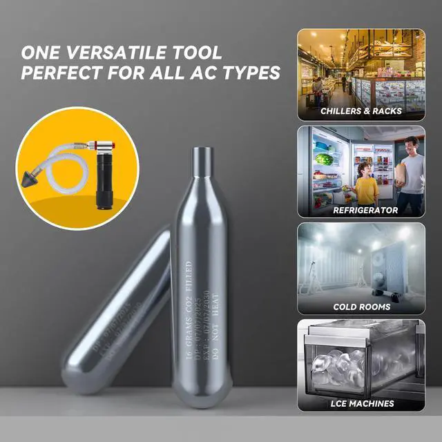 Alt view image 6 of 6 - 30 Pack 16 Gram Unthreaded CO2 Cartridges for Gallo Drain Gun HVAC Drain Line Cleaner Tool,CO2 Drains Gun Cartridges