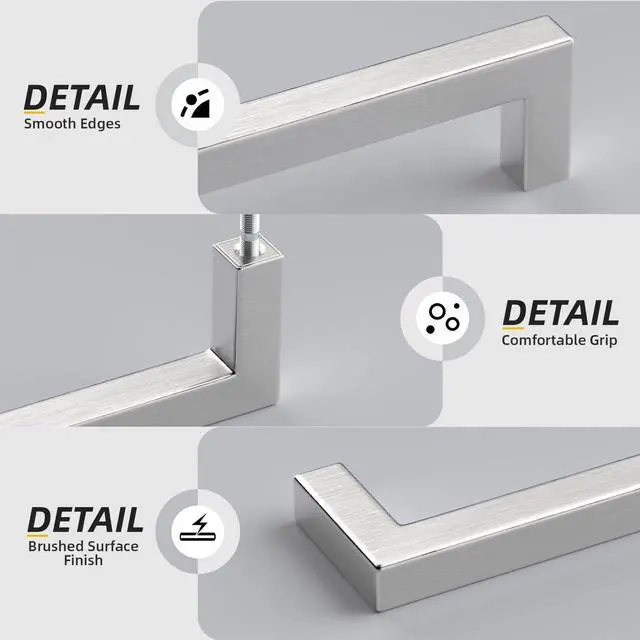 Alt view image 3 of 6 - Brushed Nickel Cabinet Pulls 30 Pack 5 Inch, Square Drawer Handles, Stainless Steel, Screws Included, Silver Kitchen Hardware for Cupboard Closet Furniture Upgrade